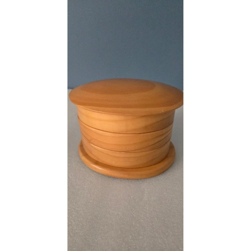 Vintage 3 Tier Wooden Swivel Jewelry Box Black Felt Lined Rotating Trinket Box